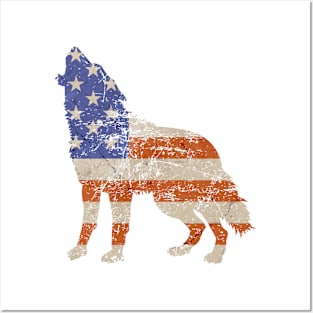 Patriotic Howling Wolf Logo Posters and Art